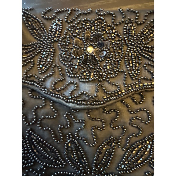 Vintage Black Beaded Walborg Handbag Satin Lining & Intricate Floral Design - Picture 2 of 4